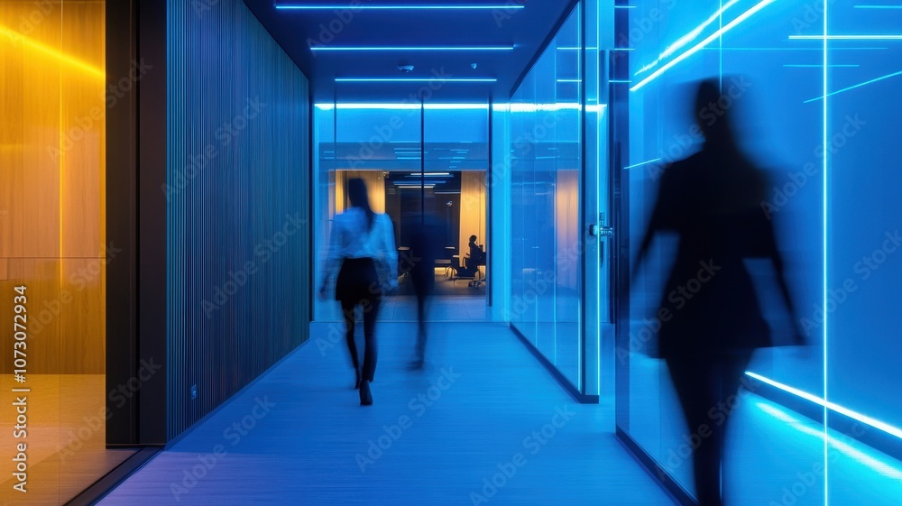 Fototapeta premium Group of Business people walking in the office corridor,People in business center walking at hall,motion go around at coworking space,Wide image,Concept of office life,co working space.