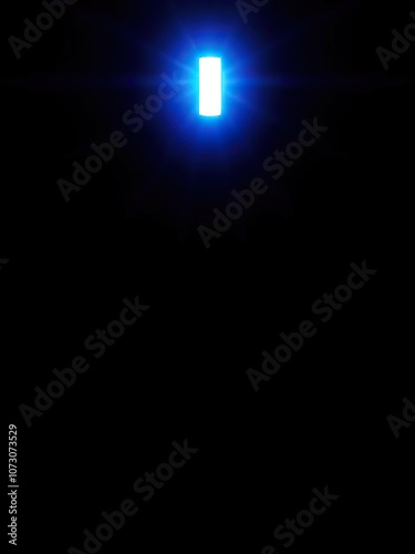 Blue exclamation mark shining brightly on a sleek black background, notification, urgent