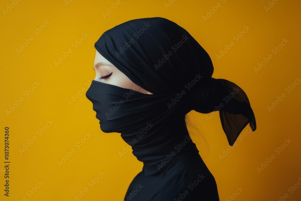 portrait of a young woman hiding her face