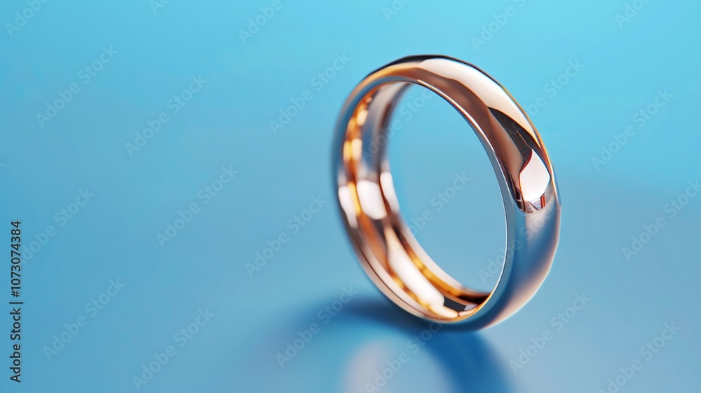 A gold wedding band on a blue background. A gold wedding band on a blue background.