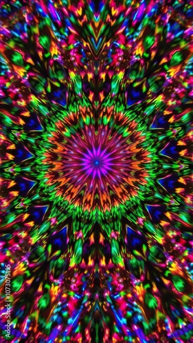 Colorful kaleidoscopic holographic background with a swirling array of shifting colors and patterns, psychedelic, luminescent, colorful