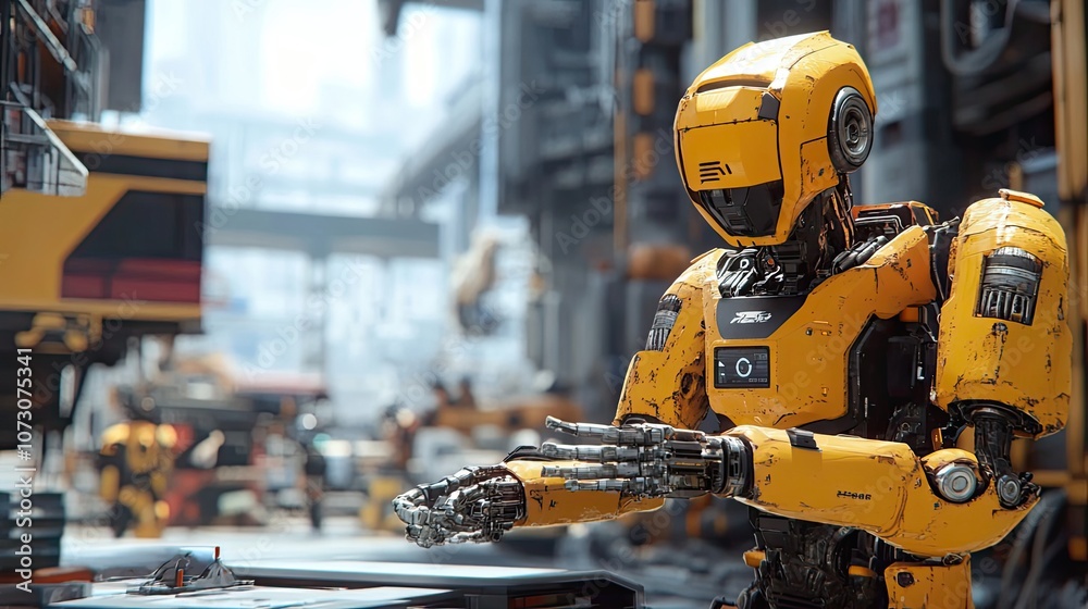 Yellow Robot With Exposed Mechanical Arm Reaching Out Yellow Robot With Exposed Mechanical Arm Reaching Out