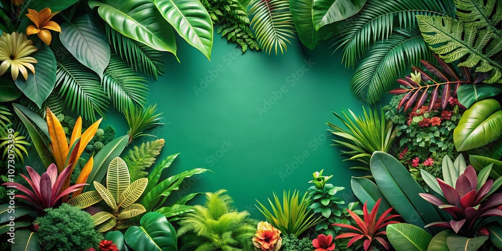 Tropical Plant Frame on Green Background for Nature and Design Inspiration, Perfect for Fresh and Creative Layouts, Ideal for Eco-Friendly Projects and Botanical Themes Tropical Plant Frame on Green Background for Nature and Design Inspiration, Perfect for Fresh and Creative Layouts, Ideal for Eco-Friendly Projects and Botanical Themes