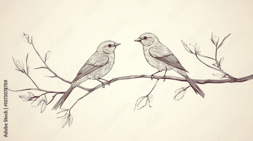 Two birds on a branch, drawn in a pencil sketch style.