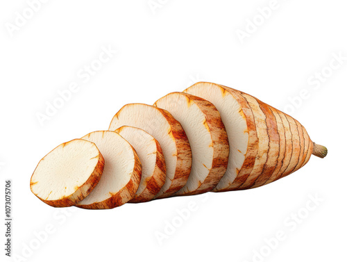 Fresh Sliced Cassava Root  Yuca  Tapioca  Manihot esculenta  Tropical Root Vegetable  Food  on transparent background photo