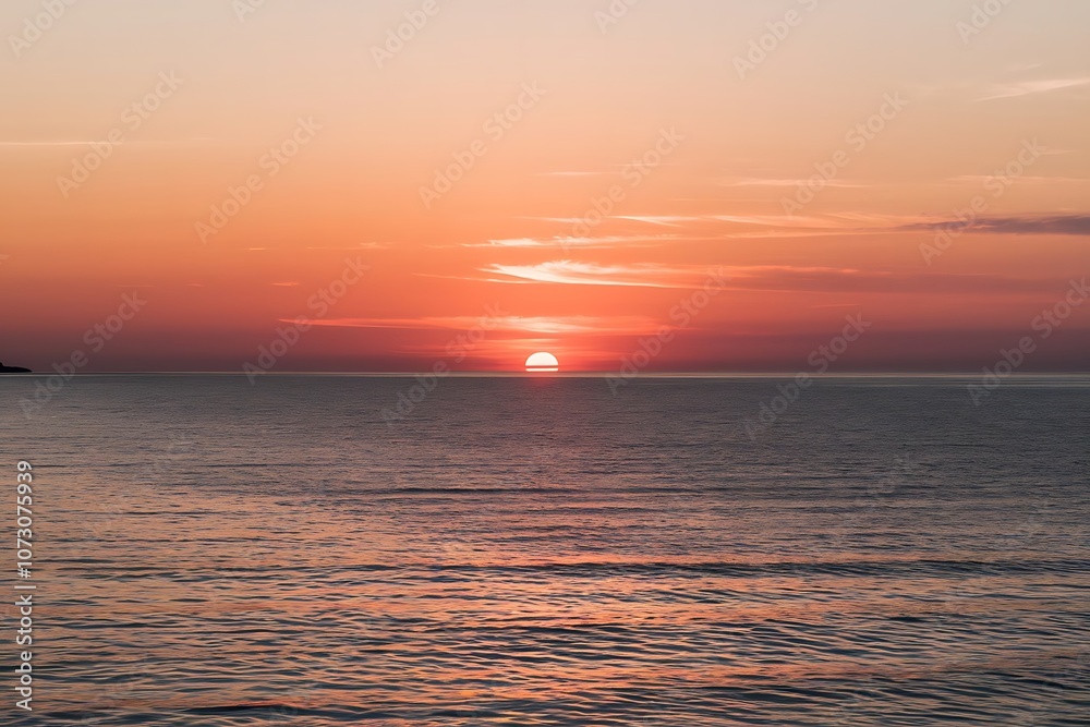 Obraz premium Sunset Over Calm Sea with Vibrant Colors and Reflections