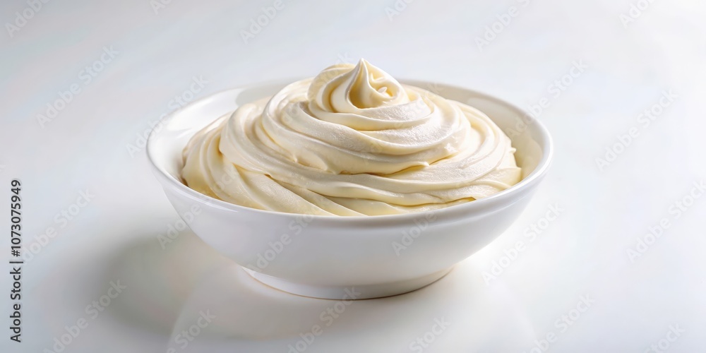 Whipped cream in a white bowl, perfect for decorating desserts and adding a touch of sweetness and elegance. Whipped cream in a white bowl, perfect for decorating desserts and adding a touch of sweetness and elegance.