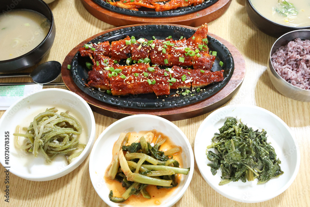 Korea food. spicy sauce Grilled Dried Pollack Korea food. spicy sauce Grilled Dried Pollack