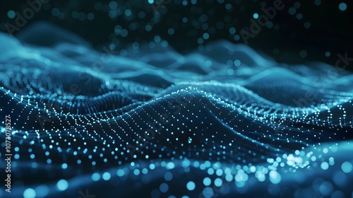 Digital Wave Flow with Particles and Data Points with abstract dots and lines for tech processe , data transfer and encryption, digital archives, sound and graphic presentations, science, education .