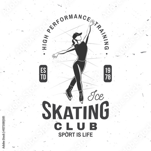 Ice Skate club logo, badge design. Concept for shirt or logo, print, stamp or tee with ice skater girl. Winter sport. Vector illustration.