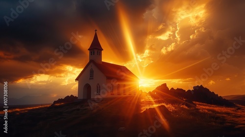 A scenic view of a church during golden hour