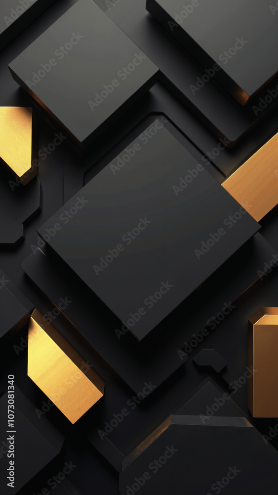 Modern Abstract Geometric Design: Black and Gold Luxury Composition for High-End Branding and Interior Decor Modern Abstract Geometric Design: Black and Gold Luxury Composition for High-End Branding and Interior Decor
