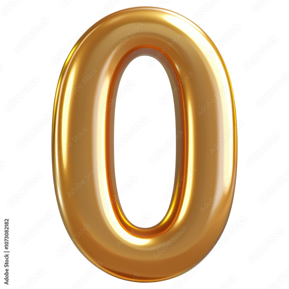 A gold number 0 is shown in a 3D image isolated on transparent or white background, png A gold number 0 is shown in a 3D image isolated on transparent or white background, png