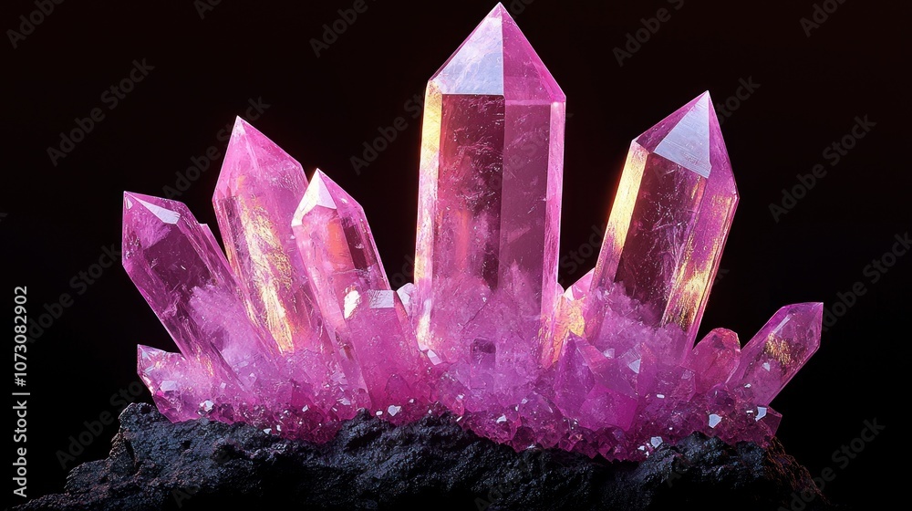 Vibrant Pink Crystal Cluster on Dark Background Vibrant Pink Crystal Cluster on Dark Background