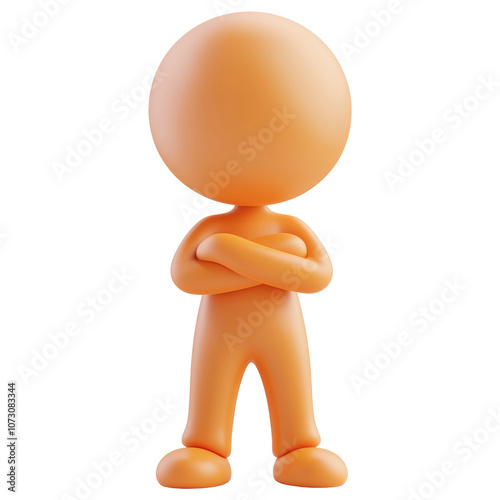 A cartoon character with arms crossed stands isolated on transparent or white background, png
