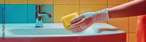 Gloved hand cleaning modern...