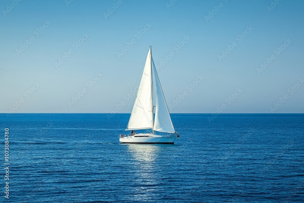 Fototapeta premium White sailboat gliding effortlessly across the vibrant blue ocean on a relaxing summer day