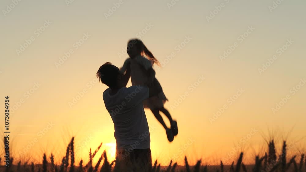 little girl flies up into sky from her father hands. dad throws daughter sky, happy childhood, child father fun game, flying air, dream flight pilot astronaut aviator. little child traveler, kid little girl flies up into sky from her father hands. dad throws daughter sky, happy childhood, child father fun game, flying air, dream flight pilot astronaut aviator. little child traveler, kid