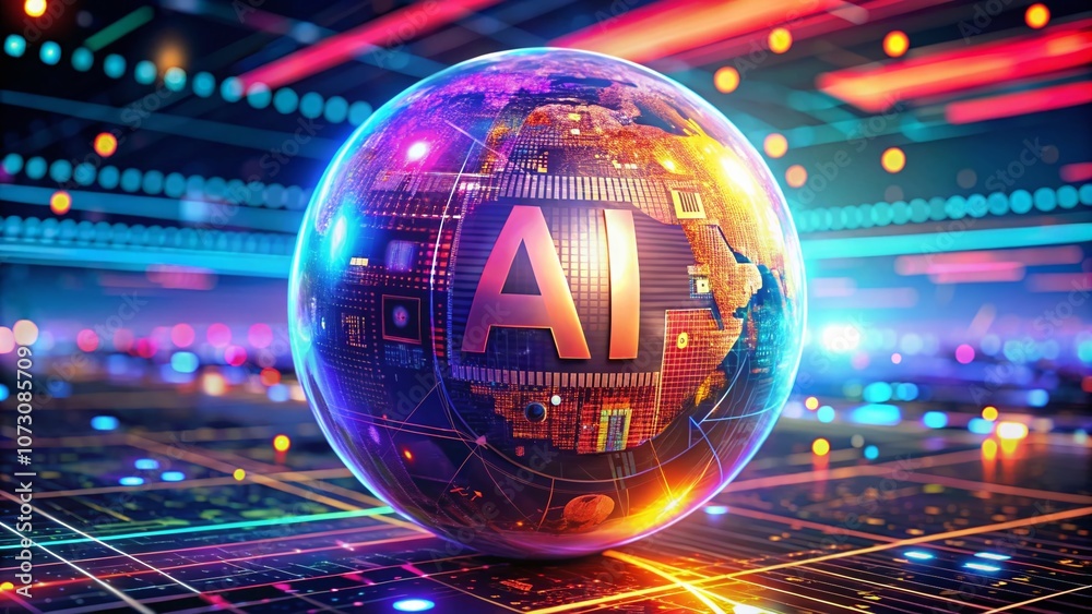 Innovative Use of Artificial Intelligence with a Round Ball Displaying AI Text, Showcasing Data Science and Technology in Cyberspace for Modern Digital Solutions Innovative Use of Artificial Intelligence with a Round Ball Displaying AI Text, Showcasing Data Science and Technology in Cyberspace for Modern Digital Solutions
