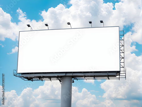 Billboard advertising at white cloud blur sky background. photo