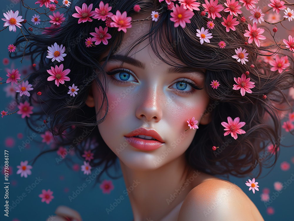 Generated portrait illustration of a beautiful woman. Generated portrait illustration of a beautiful woman.