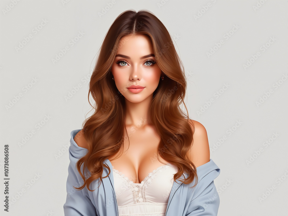 Generated portrait illustration of a beautiful woman. Generated portrait illustration of a beautiful woman.