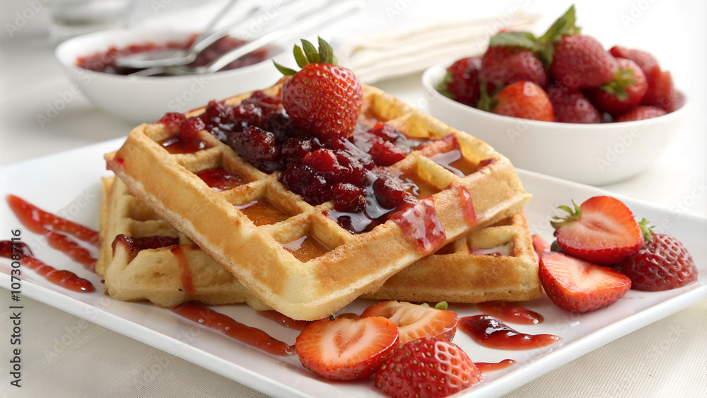 Belgian waffles with jam. Belgian waffles with jam.