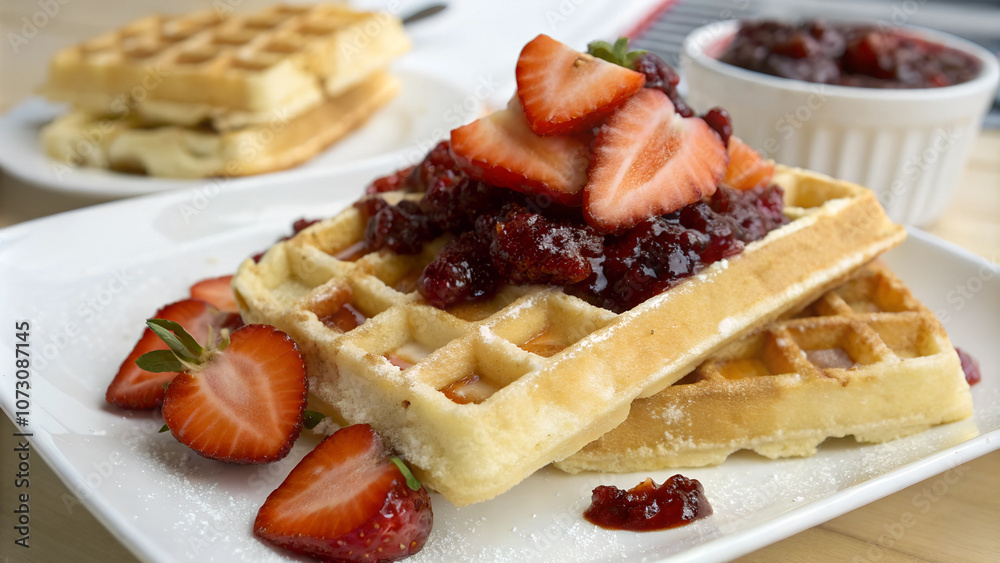 Belgian waffles with jam. Belgian waffles with jam.