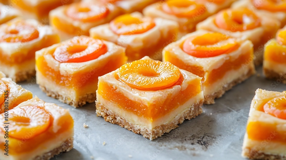 Vibrant Layered Apricot and Almond Bars with Selective Focus Vibrant Layered Apricot and Almond Bars with Selective Focus