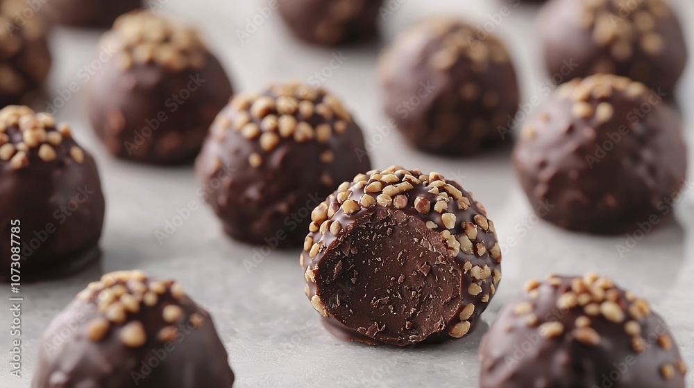 Artisanal Chocolate Hazelnut Truffles on Rustic Backdrop Artisanal Chocolate Hazelnut Truffles on Rustic Backdrop