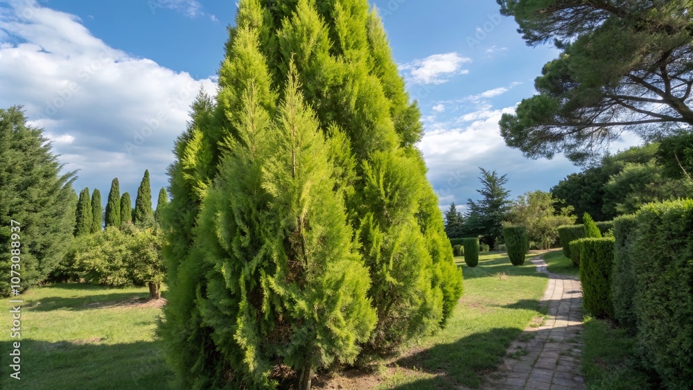 Lush Green Trimmed Thuja Arbor Vitae: A Stunning Display of Evergreen Coniferous Trees in a Serene Landscape Capturing Nature's Tranquility and Year-Round Beauty Lush Green Trimmed Thuja Arbor Vitae: A Stunning Display of Evergreen Coniferous Trees in a Serene Landscape Capturing Nature's Tranquility and Year-Round Beauty