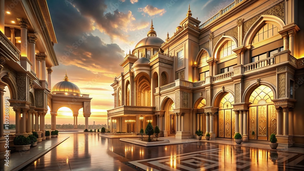 Obraz premium Luxurious Architectural Photography of a Golden Beige Color Gradient Background, Showcasing Elegance and Sophistication in Design Elements for Interior and Exterior Spaces