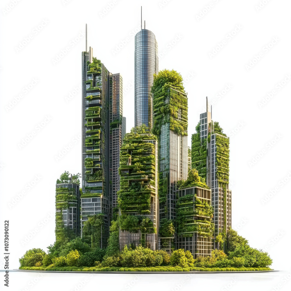 Fototapeta premium Green Urban Skyscrapers with Trees