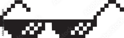 Pixel glasses icon. Black flat vector isolated on transparent background element of pixel art. Ghetto lifestyle culture design. Mock up template. Abstract concept graphic sign.