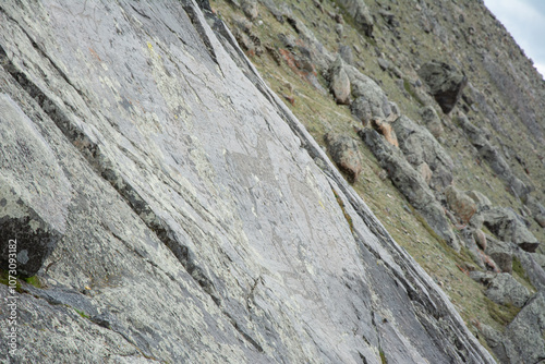 Central asian one of the most amazing rock carving petroglyphs in Altai mouintains, Western Mongolia photo