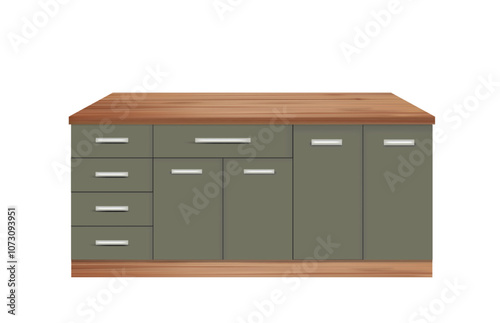 Chest of drawers, green front, vector