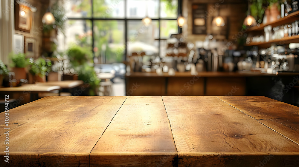 Wooden Tabletop with Blurred Cafe Background - Illustration Wooden Tabletop with Blurred Cafe Background - Illustration