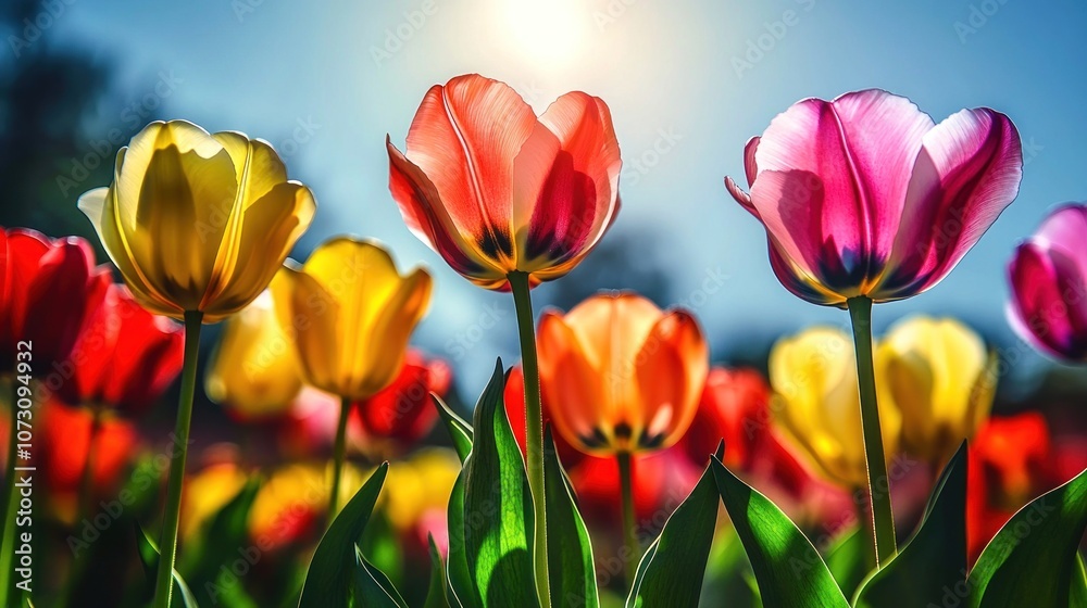 Fototapeta premium Vibrant Tulips in Springtime Garden