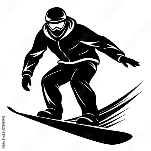 Snowboarder in Motion: Dynamic vector illustration of a snowboarder carving down a snowy slope, capturing the thrill and excitement of winter sports.  