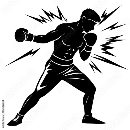 The Power of the Punch:  A silhouette of a boxer, fists clenched, poised to strike, surrounded by crackling energy. This image encapsulates the raw strength, determination.