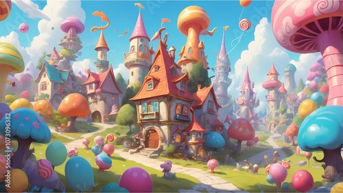 Dreamy Fantasy Village: Candy and Mushroom Houses photo