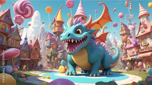 Fantasy Art Wonderland: Cute Dragon in a Candy Village