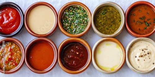 Wallpaper Mural A variety of colorful sauces in small bowls, ideal for enhancing meals. Torontodigital.ca