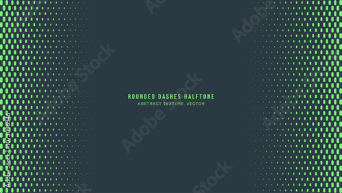 Rounded Dashes Halftone Pattern Vector Border Vibrant Turquoise Abstract Background. Modern Minimalistic Half Tone Graphics Eye-Catching Bright Wallpaper. Retro Futuristic Sci-Fi Tech Art Illustration