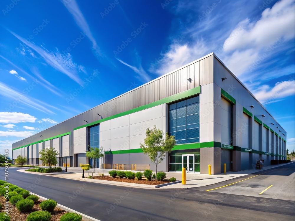 Modern Warehouse Exterior with Loading Docks for Efficient Logistic Operations, Showcasing a Spacious Design and Professional Environment for Supply Chain Management Modern Warehouse Exterior with Loading Docks for Efficient Logistic Operations, Showcasing a Spacious Design and Professional Environment for Supply Chain Management
