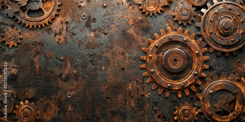 A close up of a rusty metal surface with a large number of gears A close up of a rusty metal surface with a large number of gears
