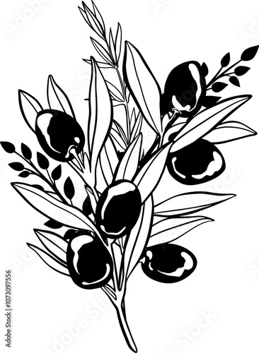 Illustration of branch of olive with rosemary branch. photo