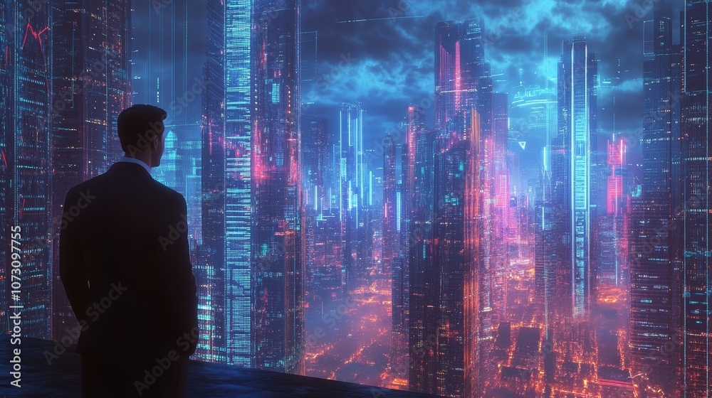 Visionary Leader Gazing at Futuristic Cityscape Visionary Leader Gazing at Futuristic Cityscape