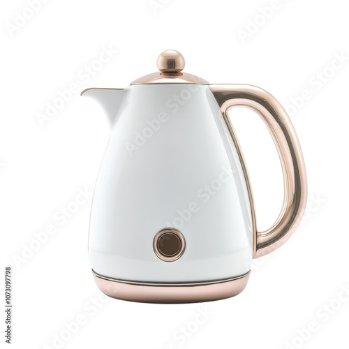 Electric kettle isolated on a white background. The kettle is made of metal and has a handle. PNG Transparent