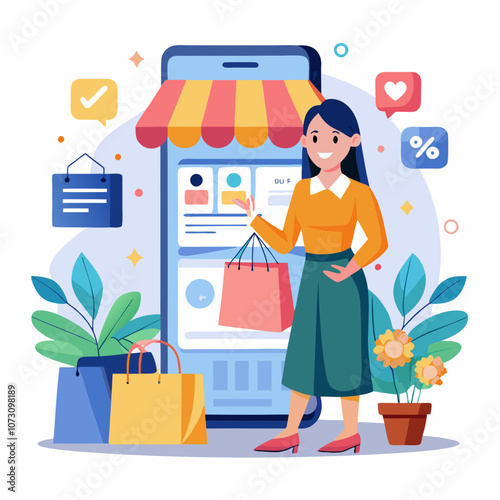 Online Shopping and E-commerce Concept with Mobile App and Happy Customer